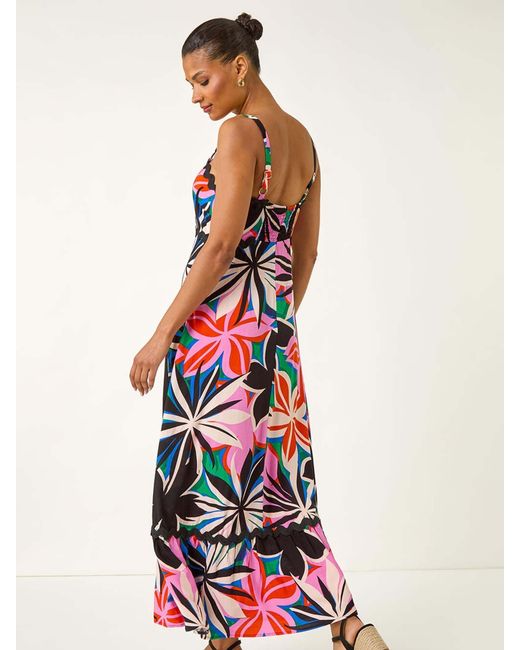 Roman Red Floral Print Ric Rac Maxi Dress