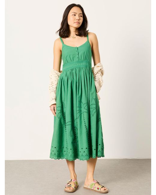 FatFace Green Fatface Teri Regular Embroidered Midi Dress