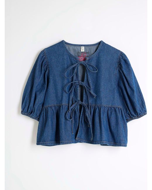 River Island Blue Denim Puff Sleeve 100% Cotton Shirt