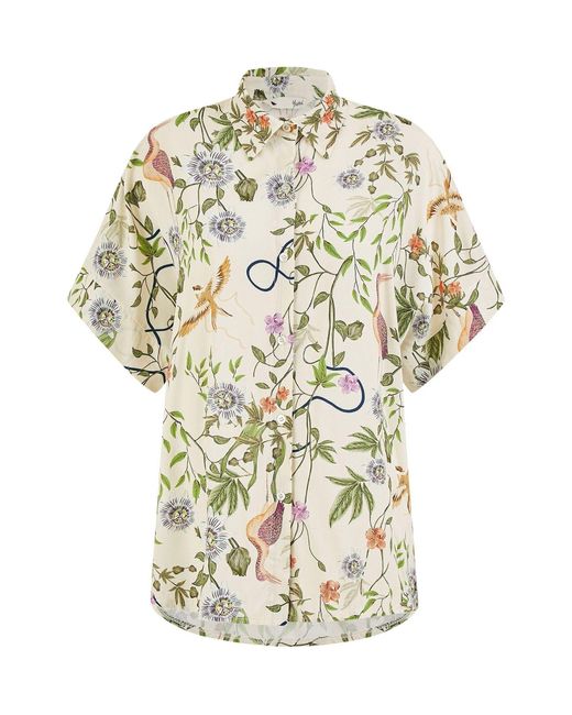 Yumi' White Relaxed Fit Shirt With Botanical Print
