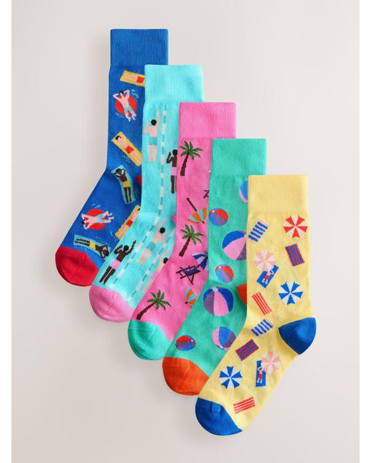 Next Blue Pattern Socks 5 Pack for men