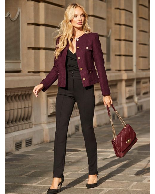 Sosandar Brown Boucle Collarless Jacket
