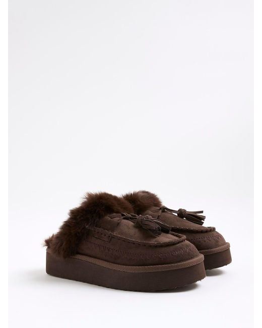 River Island Black Whipstitch Tassle Slippers