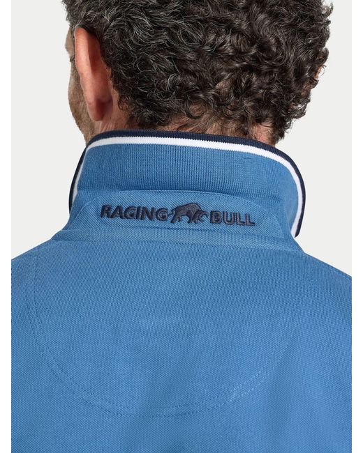 Raging Bull Blue Branded Tonal Embroidery Pique Polo Shirt for men