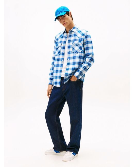 Tommy Hilfiger Blue Regular Fit Flannel Check Western Shirt for men