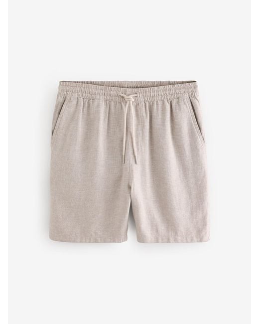 Next White Linen Blend Elasticated Waist Shorts for men