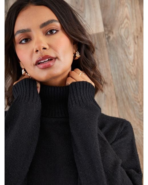 Threadbare Black Roll Neck Knitted Mini Dress