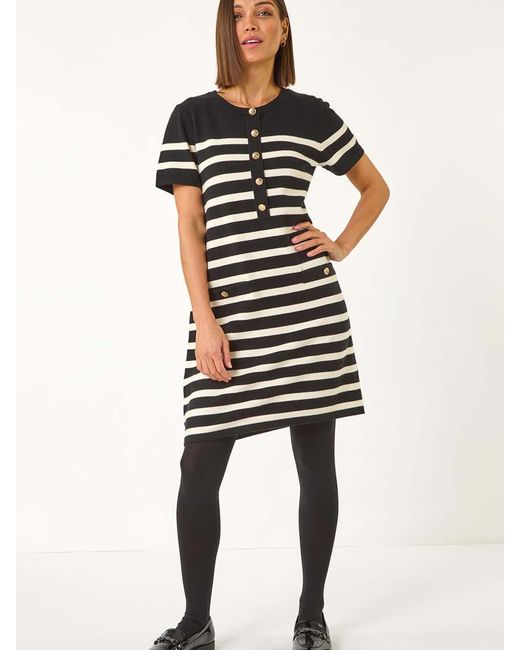 Roman Women's Black Stripe Button A-Line Knit Dress - armafbd.com