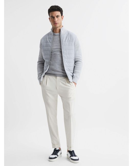 Reiss Gray Trainer - Soft Grey Hybrid Quilt And Knit Zip-through Jacket, L for men