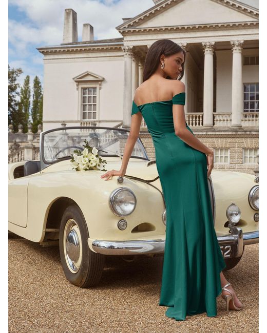 Lipsy Metallic Bardot 3D Floral Trim Bridesmaid Dress