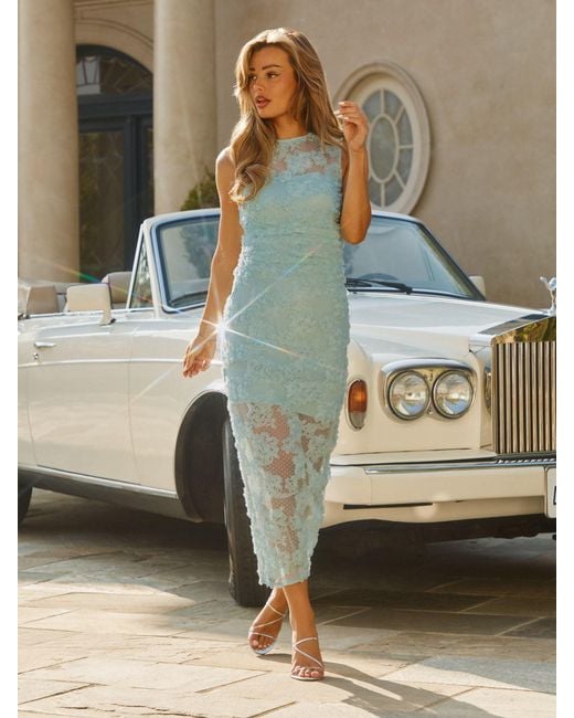 midaxi bodycon dress Lipsy Sleeveless 3D Floral Mesh in Blue Crafted from comfortable polyester Prom Dress online U.s. navy dress uniform Color:As photo-Black