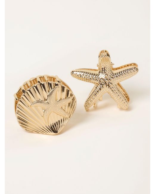 FatFace Natural Fatface 2 Pack Metal Starfish Shell Claw Clips