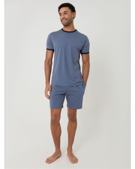 Threadbare Blue Contrast Binding Short Lounge Set for men