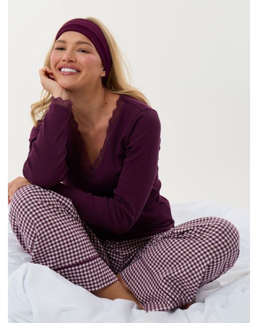 Threadbare Purple Cotton Long Pyjamas Set