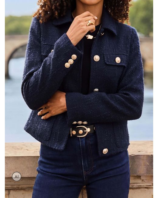 Sosandar Blue Boucle Jacket With Buttons