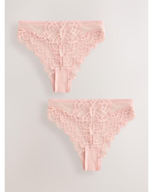 Next Pink High Rise High Leg Lace Knickers 2 Pack