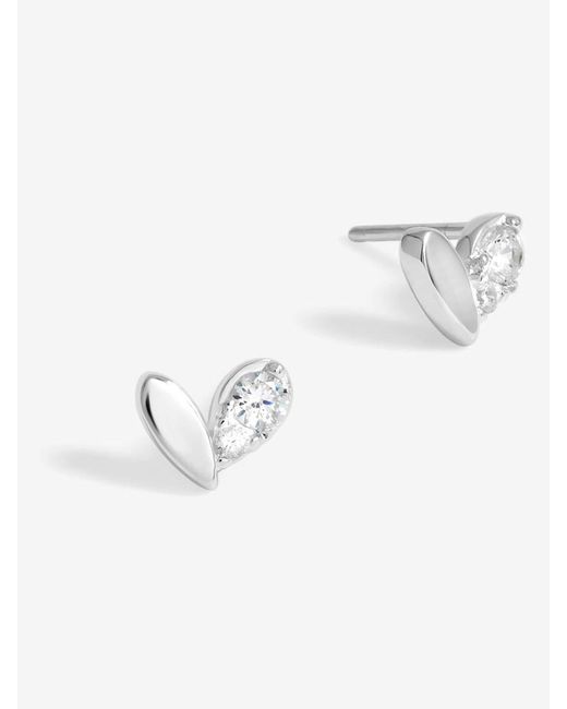 Simply Silver Metallic Sterling 925 Polished And Crystal Heart Stud Earrings