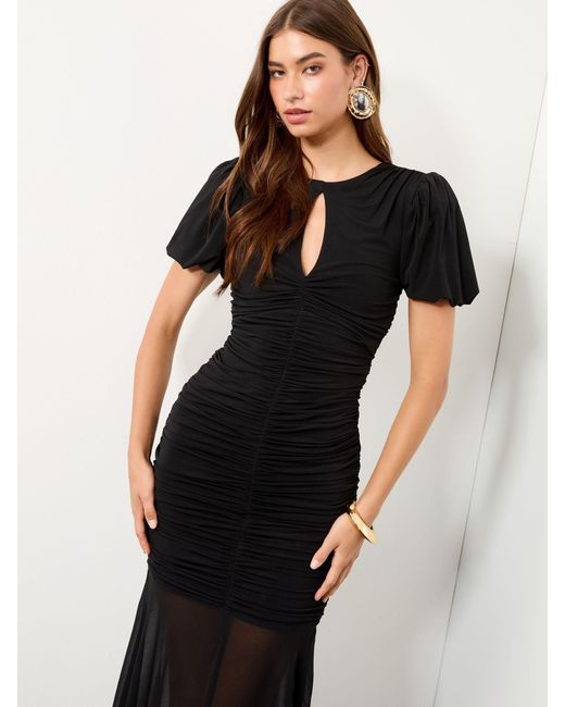 Lipsy Black Slinky Mesh Ruched Keyhole Maxi Dress