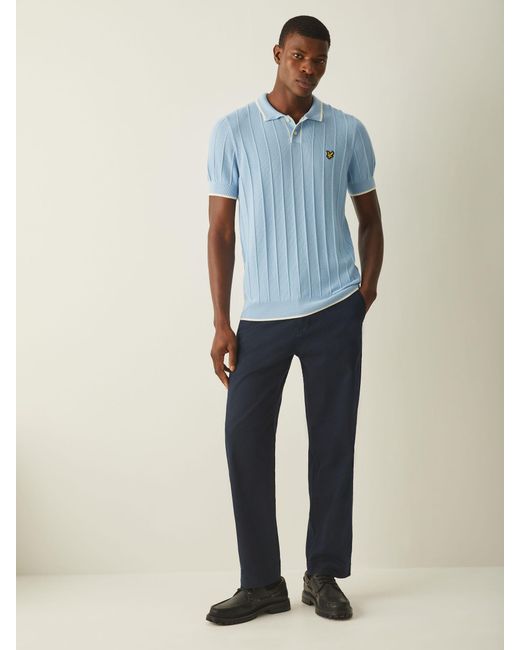 Lyle & Scott Blue Tipped Pique Knitted Polo Shirt for men