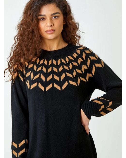 Roman Black Chevron Print Jumper Dress