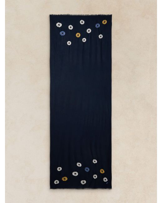 White Stuff Blue Embroidered Scarf