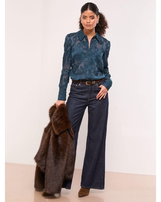 Lipsy Blue Burnout Button Through Shirt