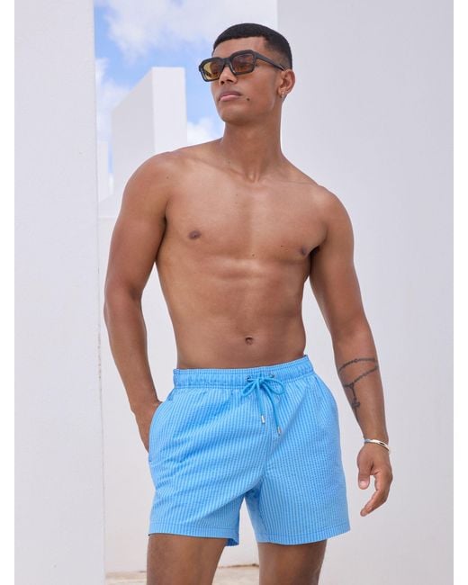 Next Blue Seersucker Swim Shorts for men