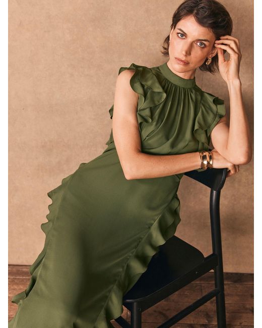 Mint Velvet Women's Green High Neck Ruffle Maxi Dress - coffeafoods.com