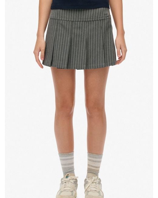 Superdry Gray Pinstripe Pleat Mini Skirt