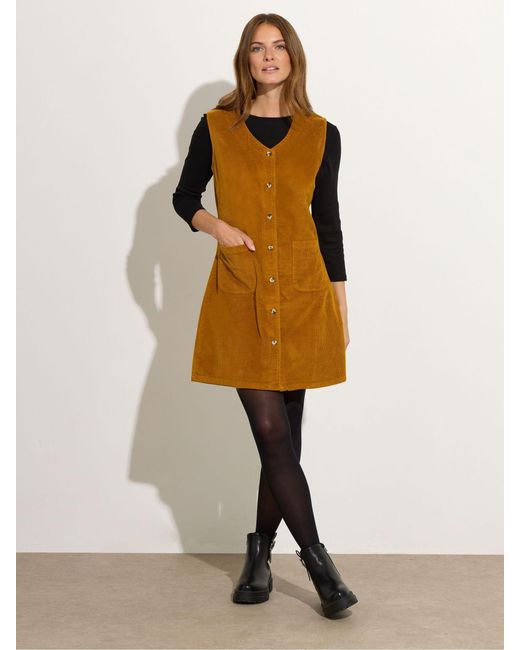 M Com Brown Cord Button Through Pinafore