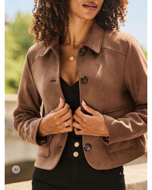 Sosandar Green Faux Suede Button Front Jacket
