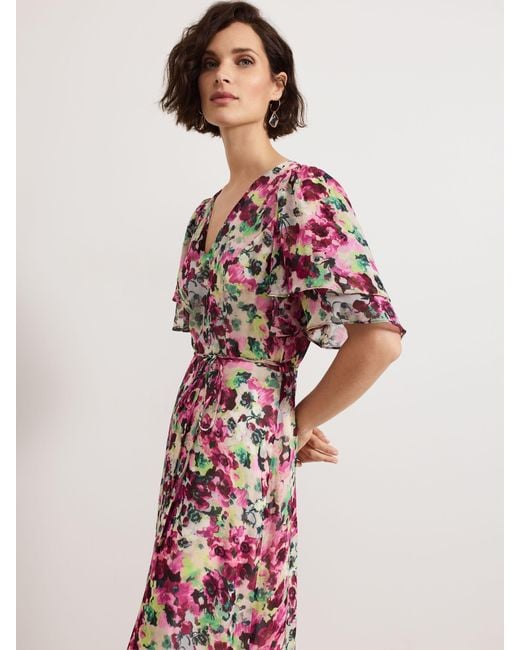 Phase Eight White Floral Print Ruffle Maxi Dress