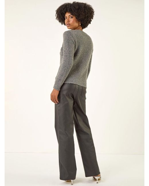 Roman Gray Fluffy Shimmer Button Cardigan