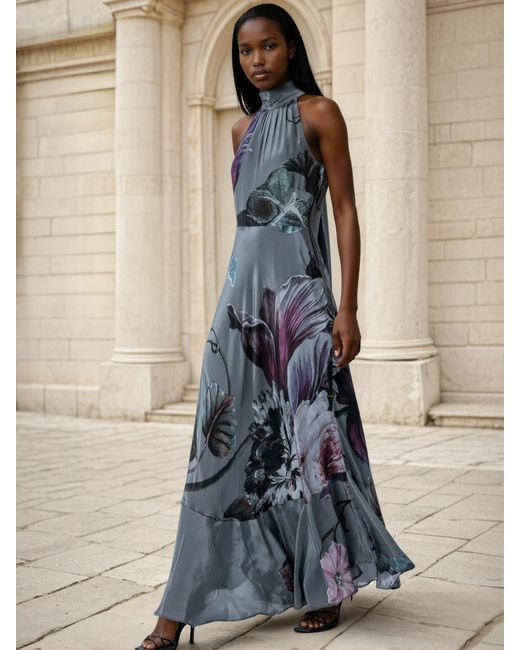 blue dress religion Valeria Maxi Halter Neck Occasion With Large Floral Print in mother mary in blue dress