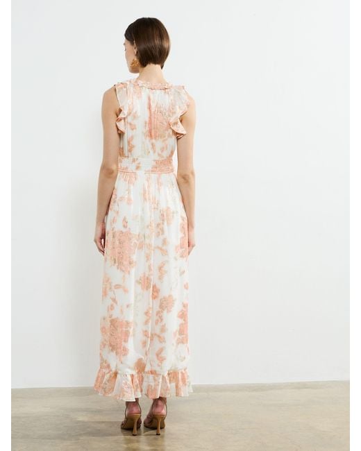 French Connection White Elko Jaquard Flutted Midi Dress