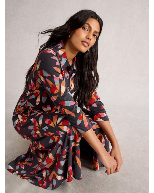 White Stuff Red Rua Jersey Shirt Dress