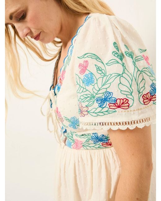 FatFace Natural Fatface Lea Petite Embroidered Midi Dress