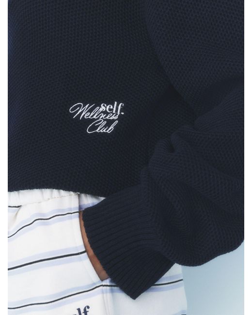 Self Blue Knitted Half Zip Jumper
