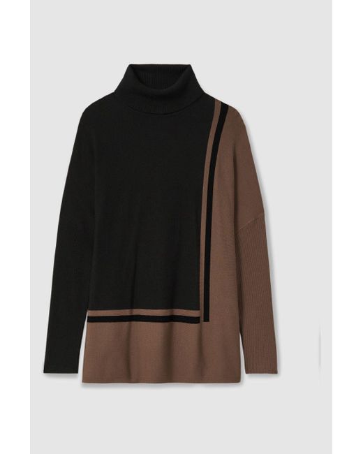 Reiss Multicolor Sophia Colourblock Roll Neck Split Hem Jumper