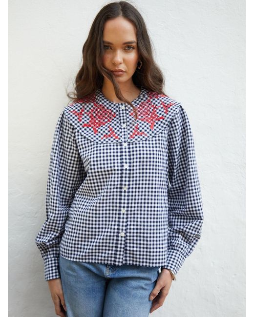 ANOTHER SUNDAY Blue Gingham Button Through Blouse
