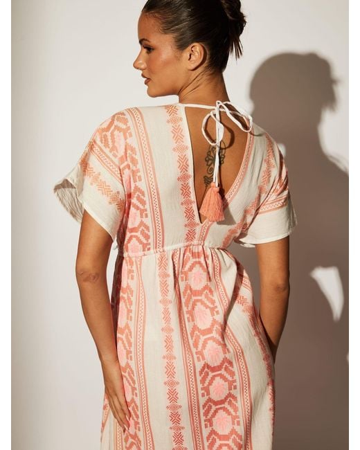 South Beach Pink Jacquard V-Neck Maxi Dress