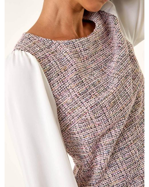 Roman Pink Petite Boucle Contrast Sleeve Dress