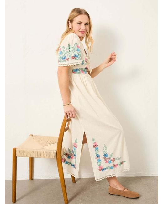 FatFace Natural Fatface Lea Regular Embroidered Midi Dress