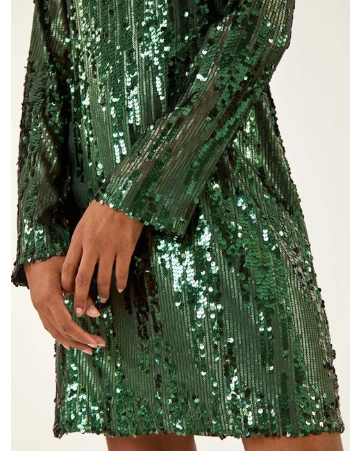 Roman Green Sequin Shift Stretch Dress