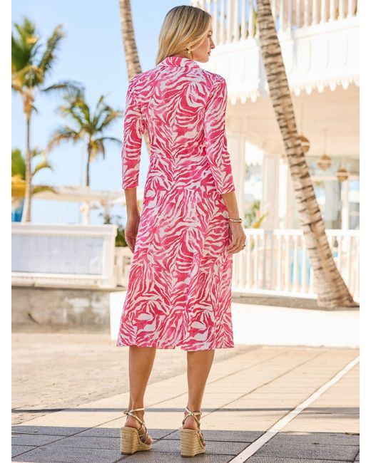 Sosandar Zebra Print Ruched Front Shirt Dress in Pink | Lyst