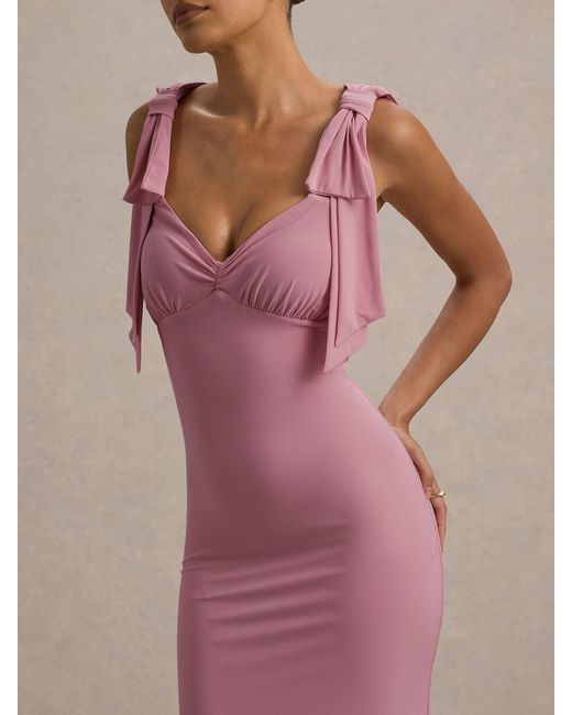 Club L London Pink Evanna V-Neck Maxi Dress With Bow Straps