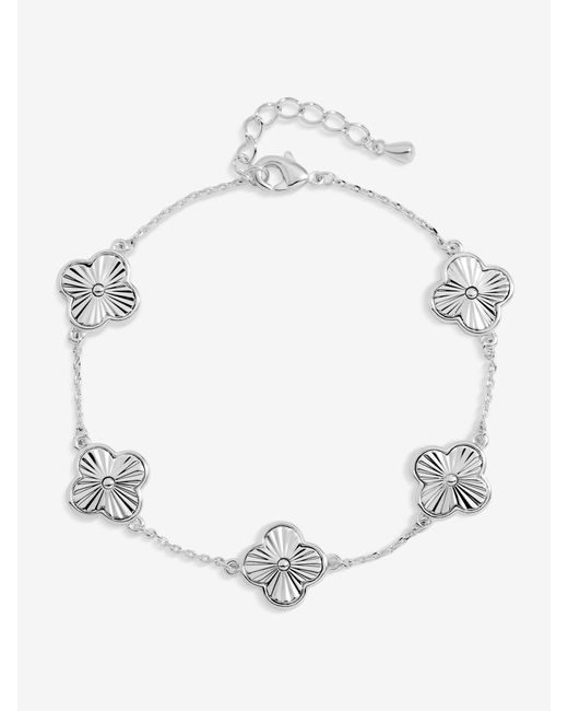 Jon Richard White Plated Diamond Cut Clover Bracelet