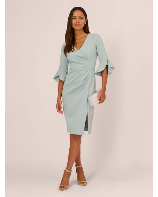 Adrianna Papell Scuba Faux Wrap Dress in Natural | Lyst