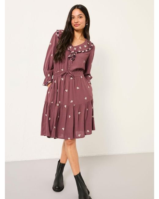 FatFace Brown Fatface Orla Regular Embroidered Dress