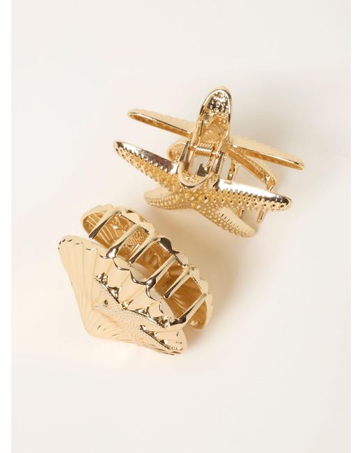 FatFace Natural Fatface 2 Pack Metal Starfish Shell Claw Clips